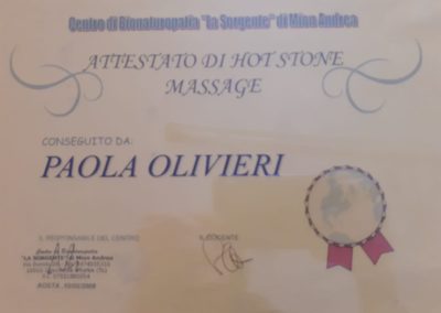 Attestato hot stone massage Paola Olivieri L'Altro Benessere salute